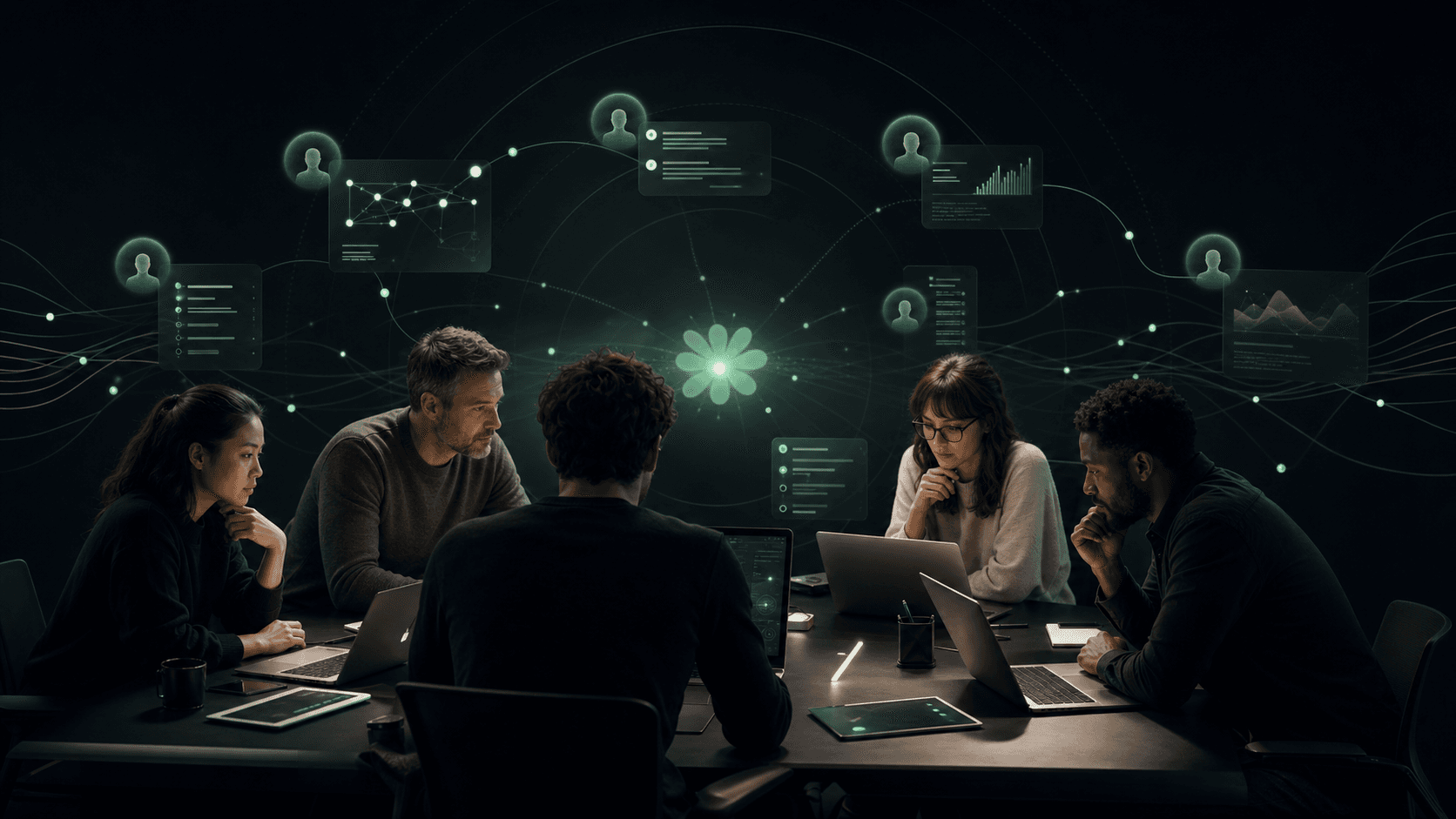 Teams work with shared, governed context.